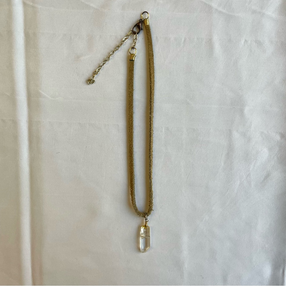 Handmade Quartz Crystal Choker on Adjustable 12-15” Tan Leather, Healing Crystal